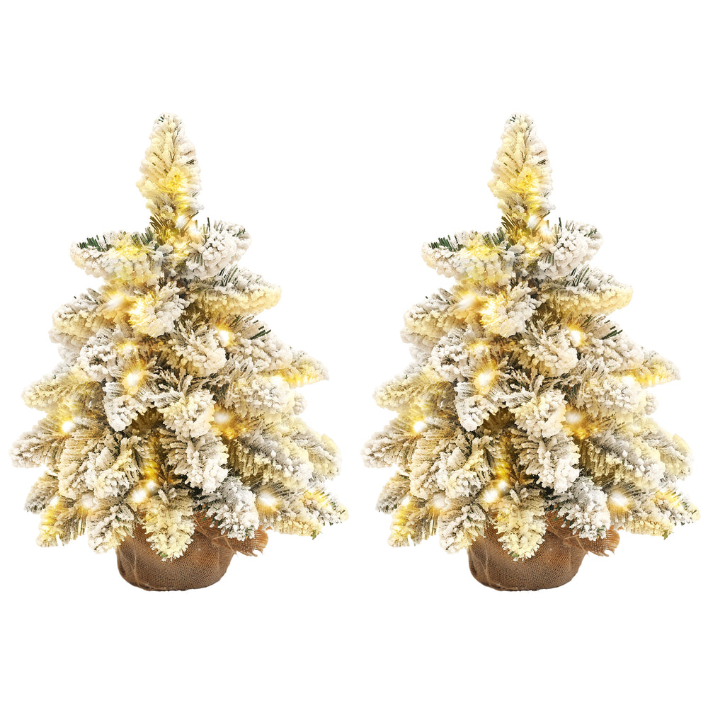 2 Piece Mini Artificial Christmas Trees Flocked Tabletop Xmas Trees