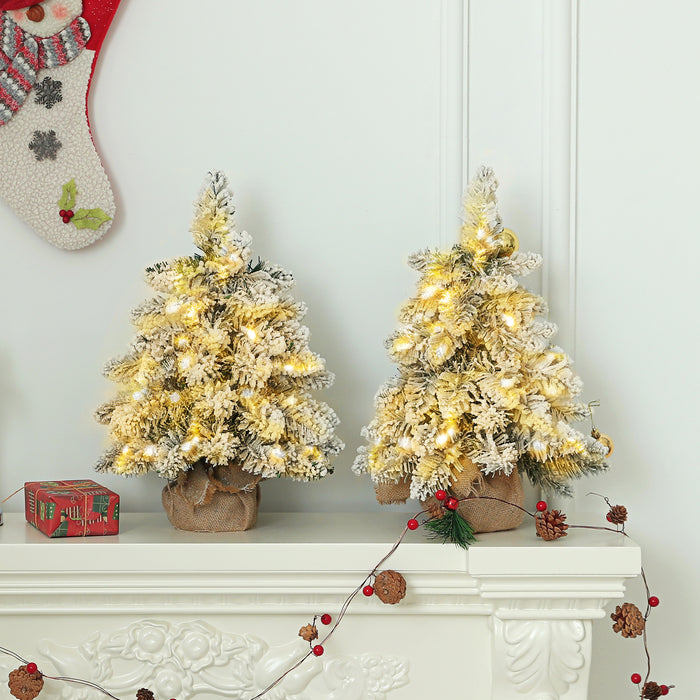 2 Piece Mini Artificial Christmas Trees Flocked Tabletop Xmas Trees