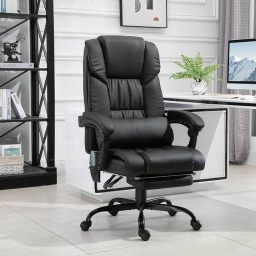 6-Point PU Leather Massage Racing Chair Electric Padded Recliner Chair Height Angle Adjustable 5 Wheels w/ Remote Footrest Home Office Black