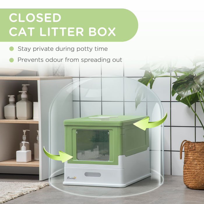 Hooded Cat Litter Box, Pet Toilet w/ Scoop, Tray - Light Green