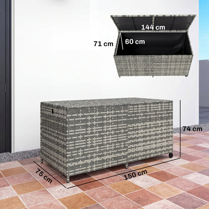 650L Garden Storage Box with Wheels, Waterproof Liner, Mixed Grey