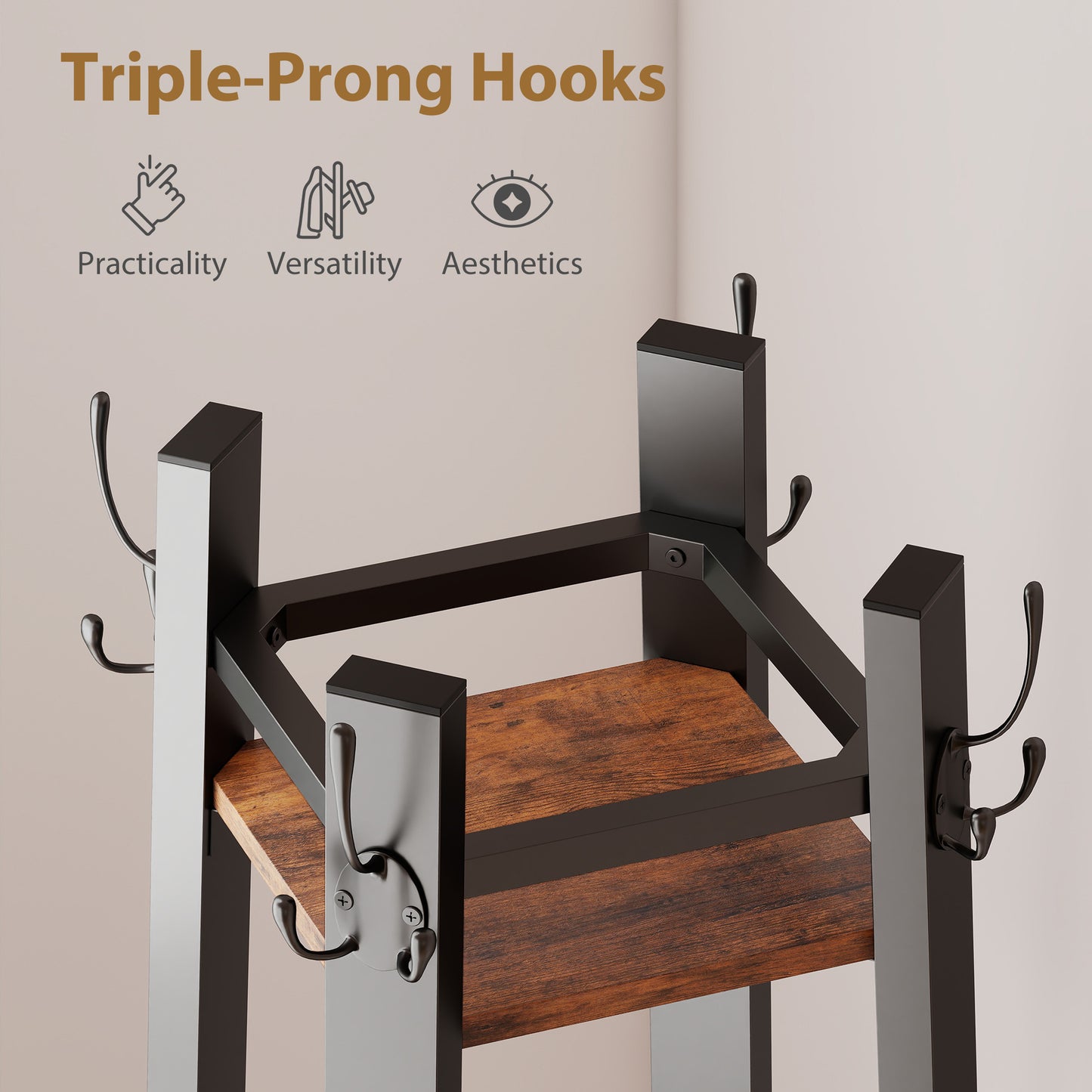 Industrial Coat Stand with 4 Storage Shelves and 8 Hooks Rustic Brown