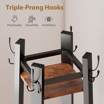 Industrial Coat Stand with 4 Storage Shelves and 8 Hooks Rustic Brown