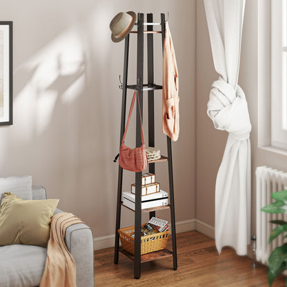Industrial Coat Stand with 4 Storage Shelves and 8 Hooks Rustic Brown