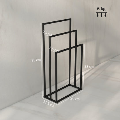 Freestanding Towel Rack, Steel Towel Rail Holder with 3 Bars, Space Saving for Home, Bathroom, 45 x 21.5 x 85 cm, Black