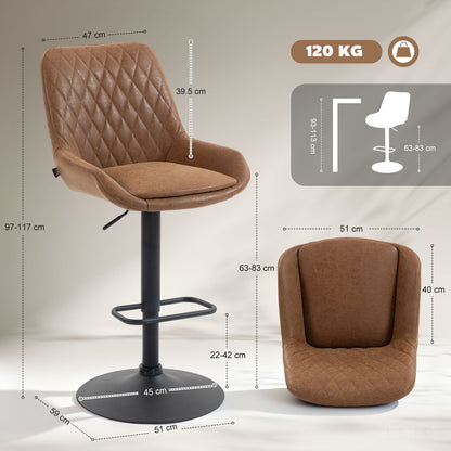 Bar Stools Set of 2, Adjustable Bar Chairs 360 Degree Swivel Orange