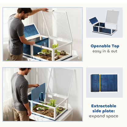 Tortoise House w/ Mesh Roof, Small Pet Reptile Wooden House - Blue