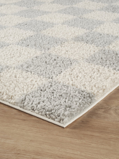Chester Living Room Shaggy Area Rug Modern - Contemporary Checkered Design - 8 Colours Available