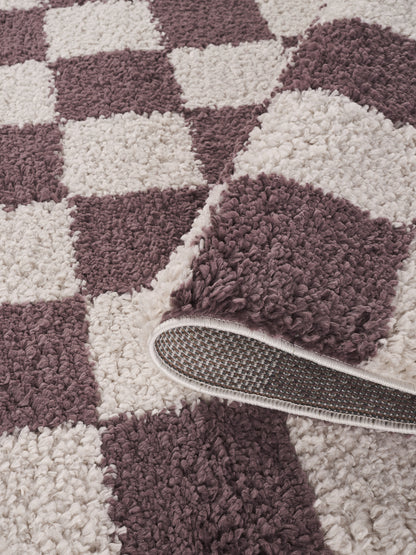 Chester Living Room Shaggy Area Rug Modern - Contemporary Checkered Design - 8 Colours Available