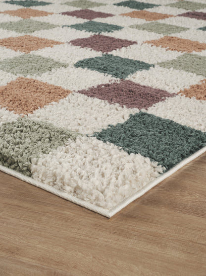 Chester Living Room Shaggy Area Rug Modern - Contemporary Checkered Design - 8 Colours Available
