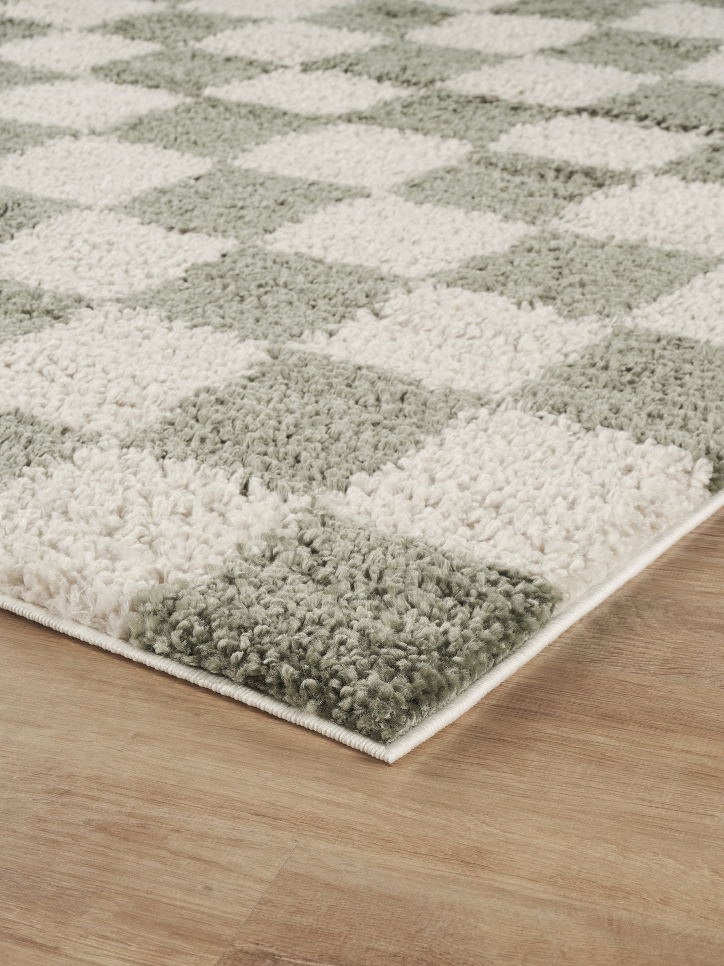 Chester Living Room Shaggy Area Rug Modern - Contemporary Checkered Design - 8 Colours Available