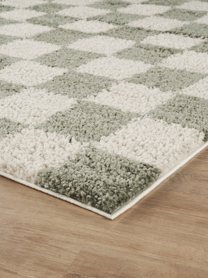 Chester Living Room Shaggy Area Rug Modern - Contemporary Checkered Design - 8 Colours Available