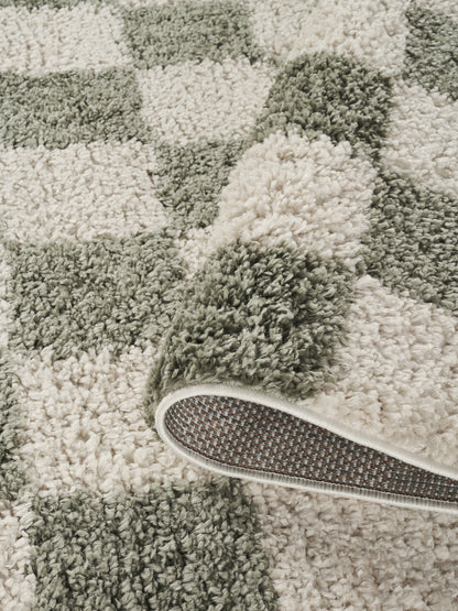 Chester Living Room Shaggy Area Rug Modern - Contemporary Checkered Design - 8 Colours Available