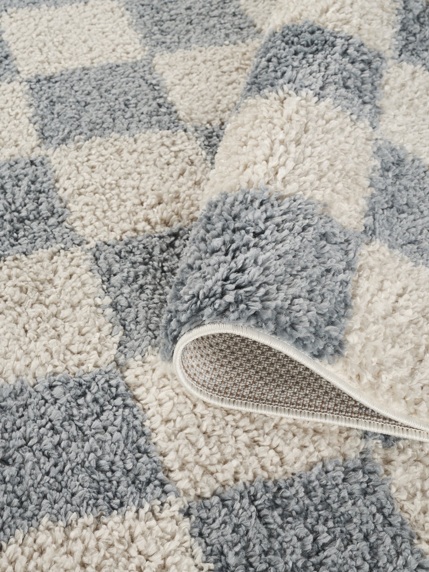 Chester Living Room Shaggy Area Rug Modern - Contemporary Checkered Design - 8 Colours Available