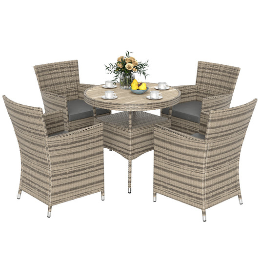 Rattan Dining Set for 4 with Cushions for Patio, Balcony, Grey
