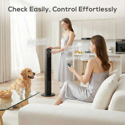 28dB Tower Fan for Bedroom, 26 ft/s Velocity Standing Fan, Black