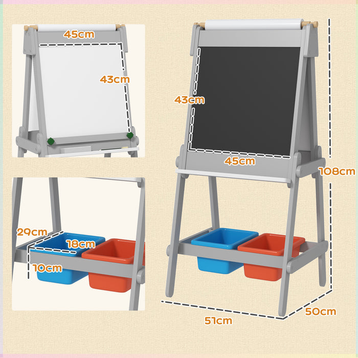 Double Sided Art Easel for Kids with Paper Roll