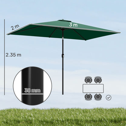 Garden Parasol, Outdoor Umbrella with Tilt Function, Green