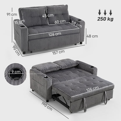 2 Seater Sofa Bed, Click Clack Pull Out Bed Settee, Charcoal Grey