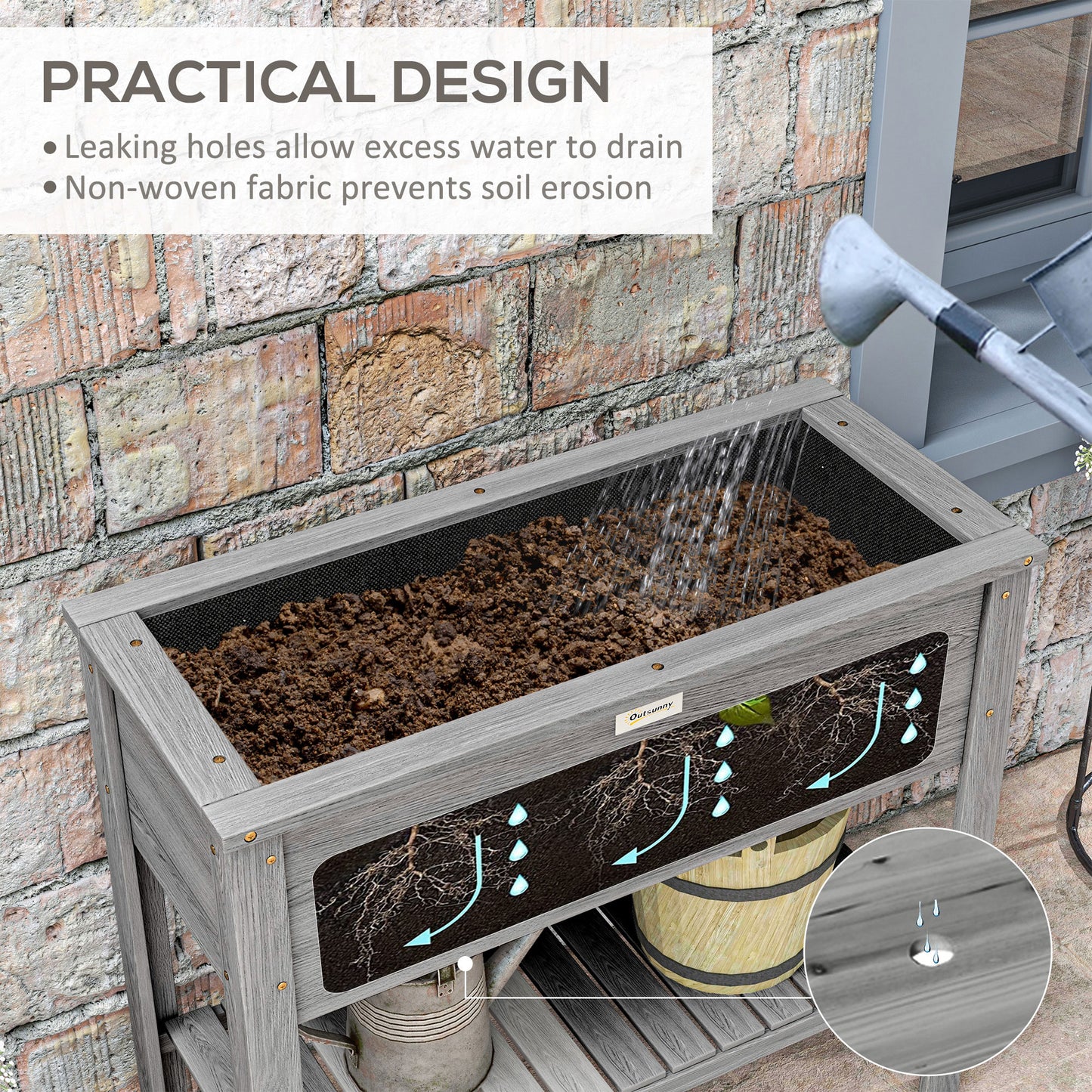 Wooden Raised Garden Bed, Elevated Planter Box with Storage Shelf