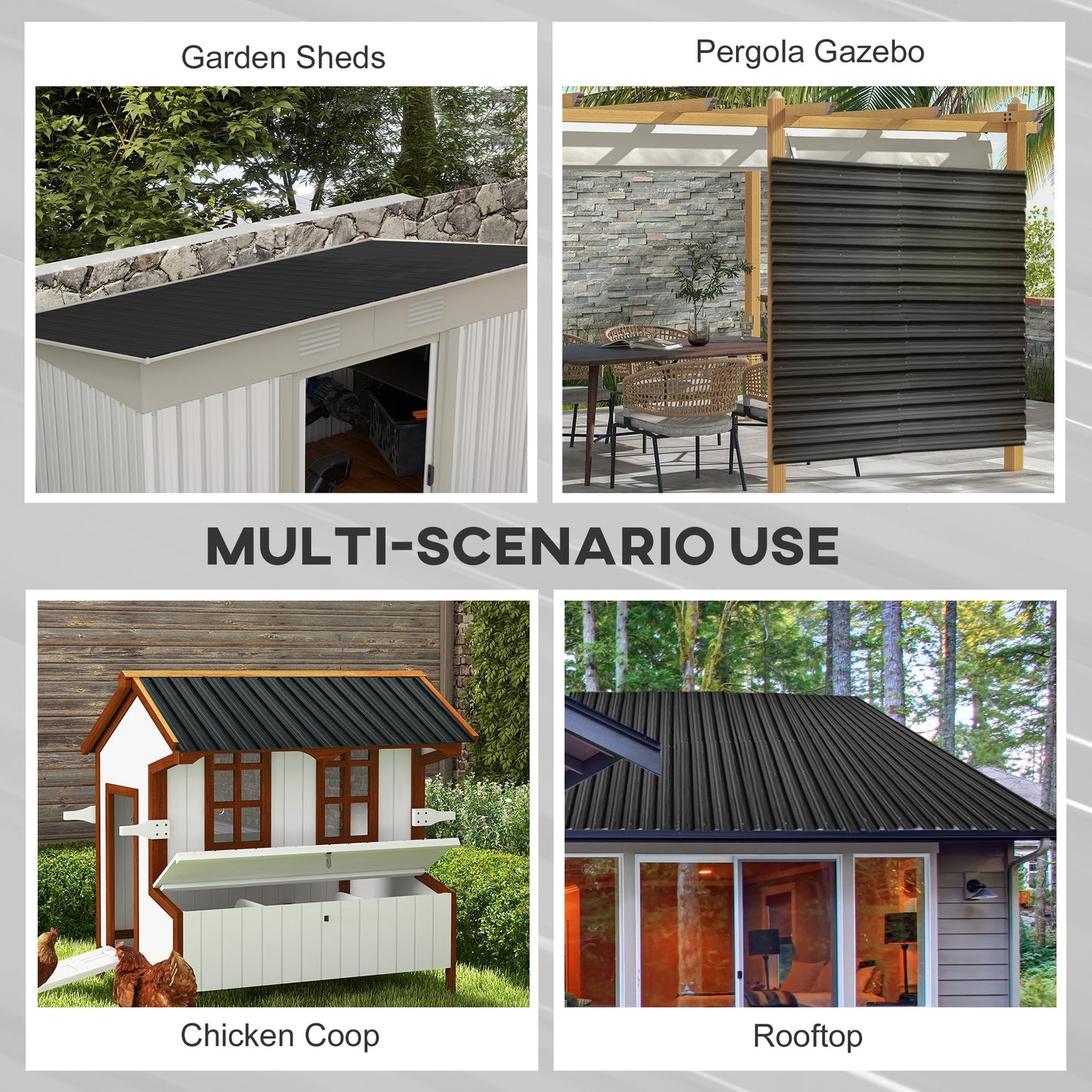 Pack of 12 Metal Roofing Sheets for Greenhouse and Shed, Dark Grey