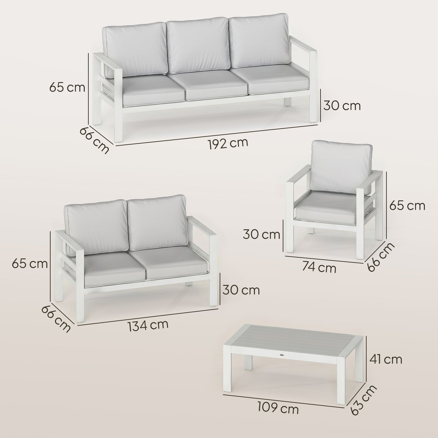 Aluminium Garden Furniture Sofa Set with Olefin Cushions, White