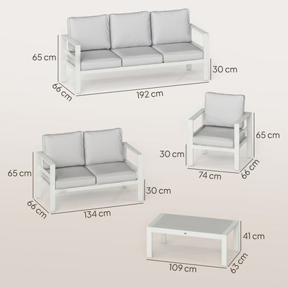 Aluminium Garden Furniture Sofa Set with Olefin Cushions, White