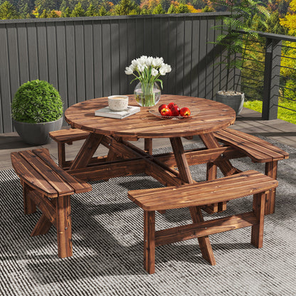 Wooden Garden Dining Set with Parasol Hole for Outdoor, Tan