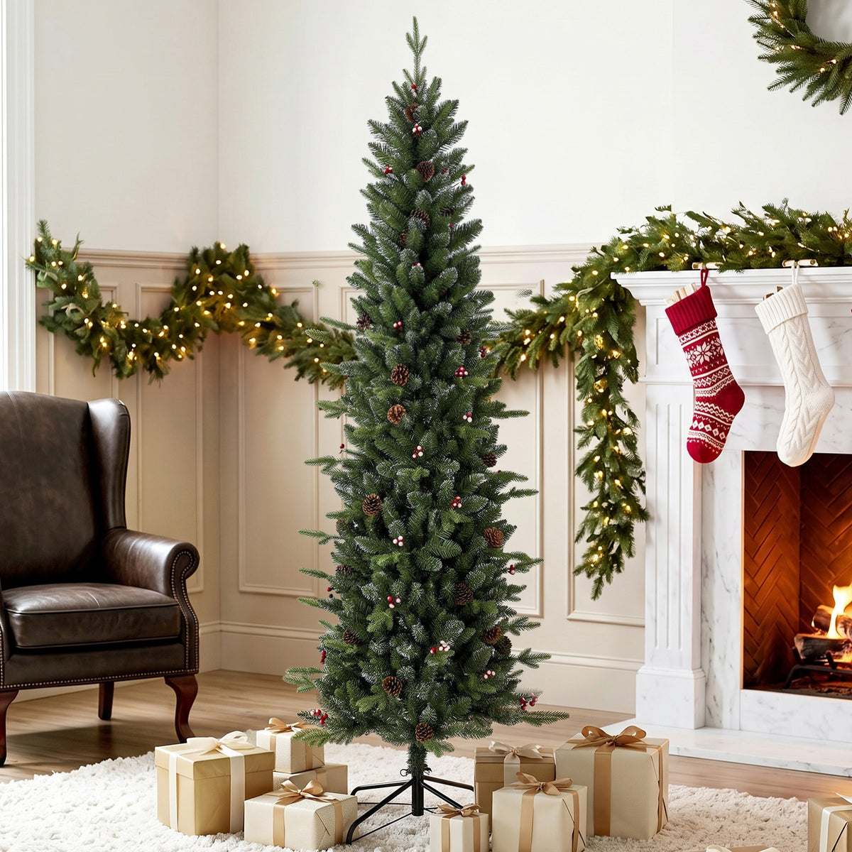 Slim Gracious Pine Xmas Tree with 688 Branch Tips, Green