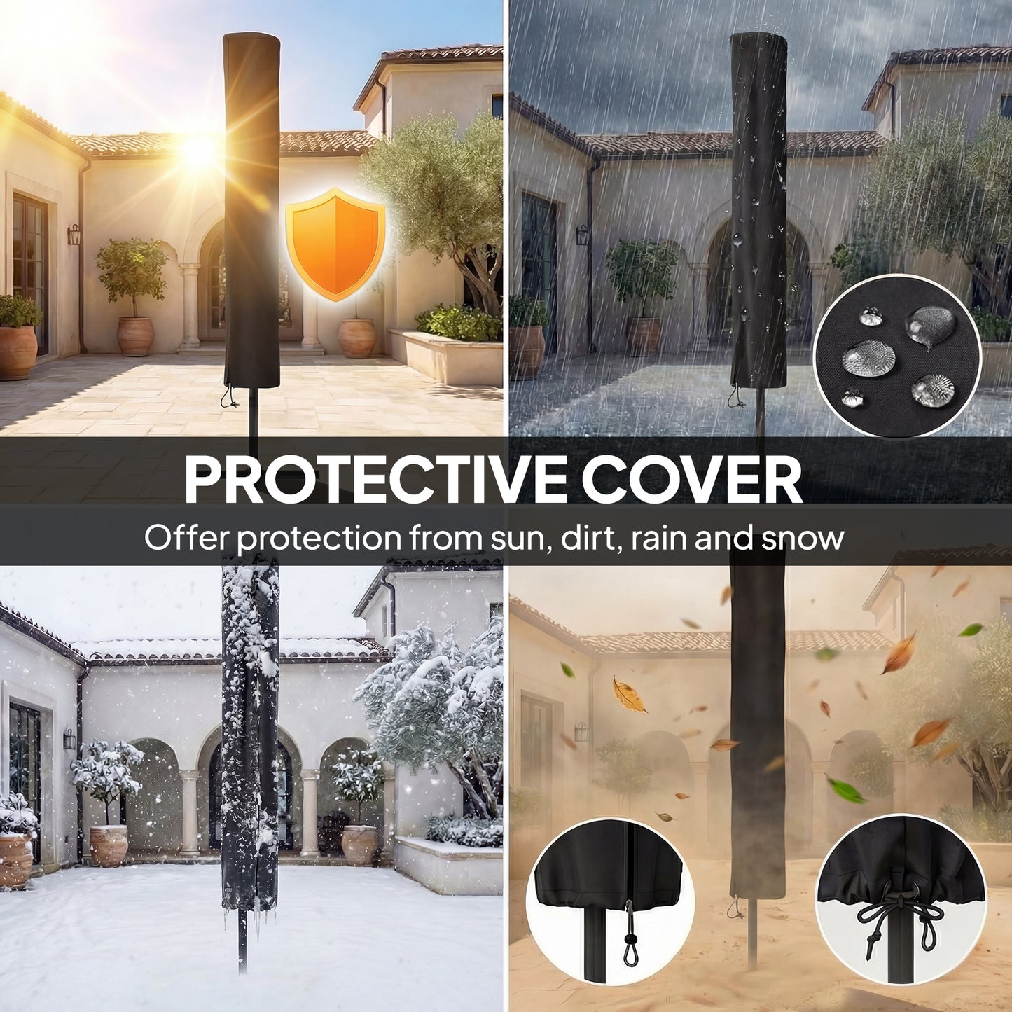 2.6 m Garden Parasol Umbrella with Light, Outdoor Patio Umbrella