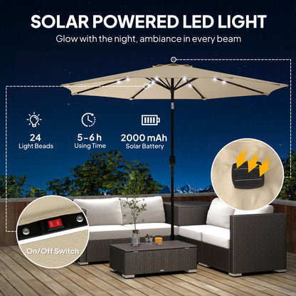 2.6 m Garden Parasol Umbrella with Light, Outdoor Patio Umbrella