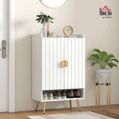 Shoe Storage Cabinet with 2 Doors for 15 Pairs of Shoes, White