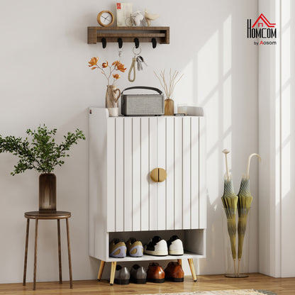 Shoe Storage Cabinet with 2 Doors for 15 Pairs of Shoes, White