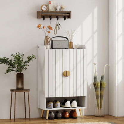 Shoe Storage Cabinet with 2 Doors for 15 Pairs of Shoes, White