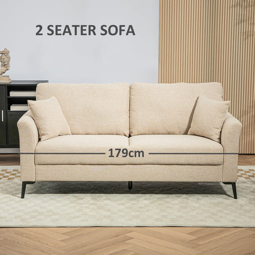 Modern Two Seater Sofa, Linen Fabric Sofa Couch for Living Room, Beige