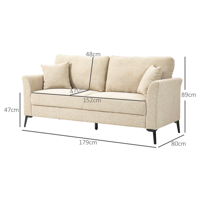 Modern 3 Seater Sofa, Linen Fabric Sofa Couch for Living Room, Beige