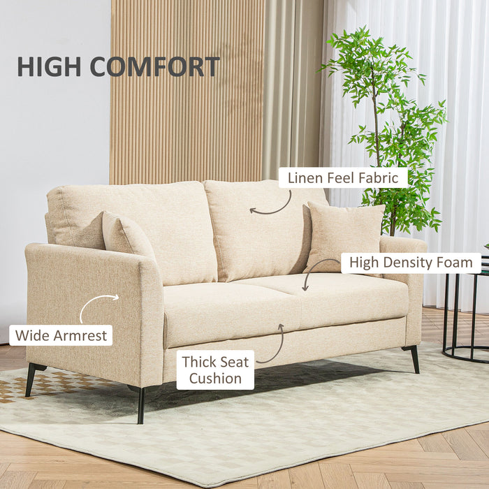 Modern Two Seater Sofa, Linen Fabric Sofa Couch for Living Room, Beige