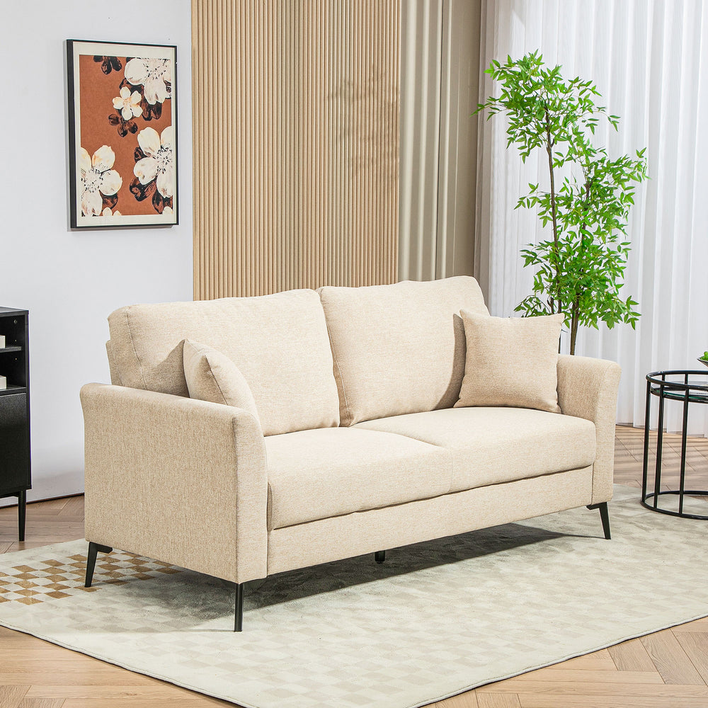 Modern 3 Seater Sofa, Linen Fabric Sofa Couch for Living Room, Beige