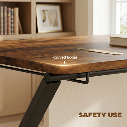 Folding Desk with 2-Tier Shelf for Home Office, Rustic Brown