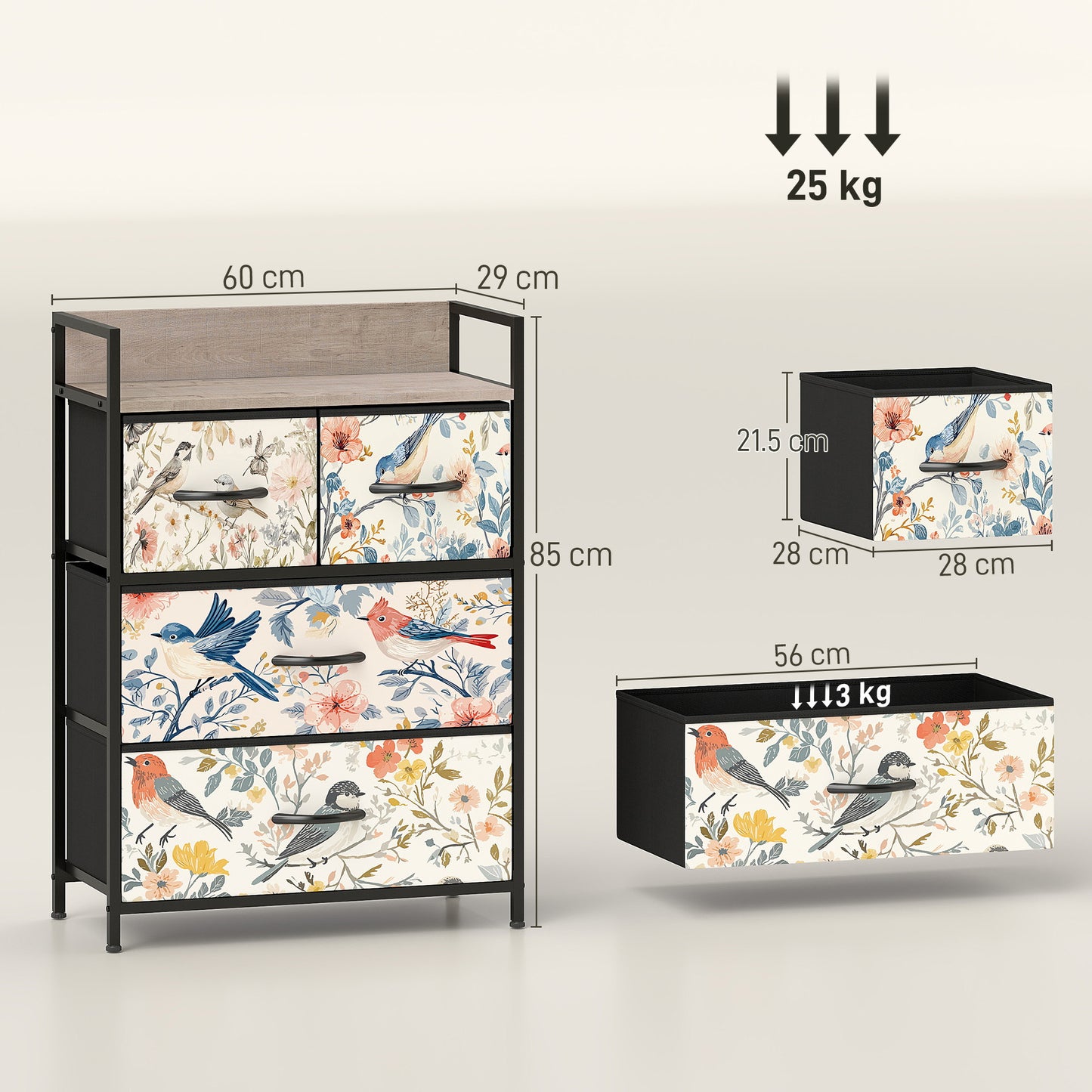 4-Drawer Chest of Drawers, Fabric Dresser, White