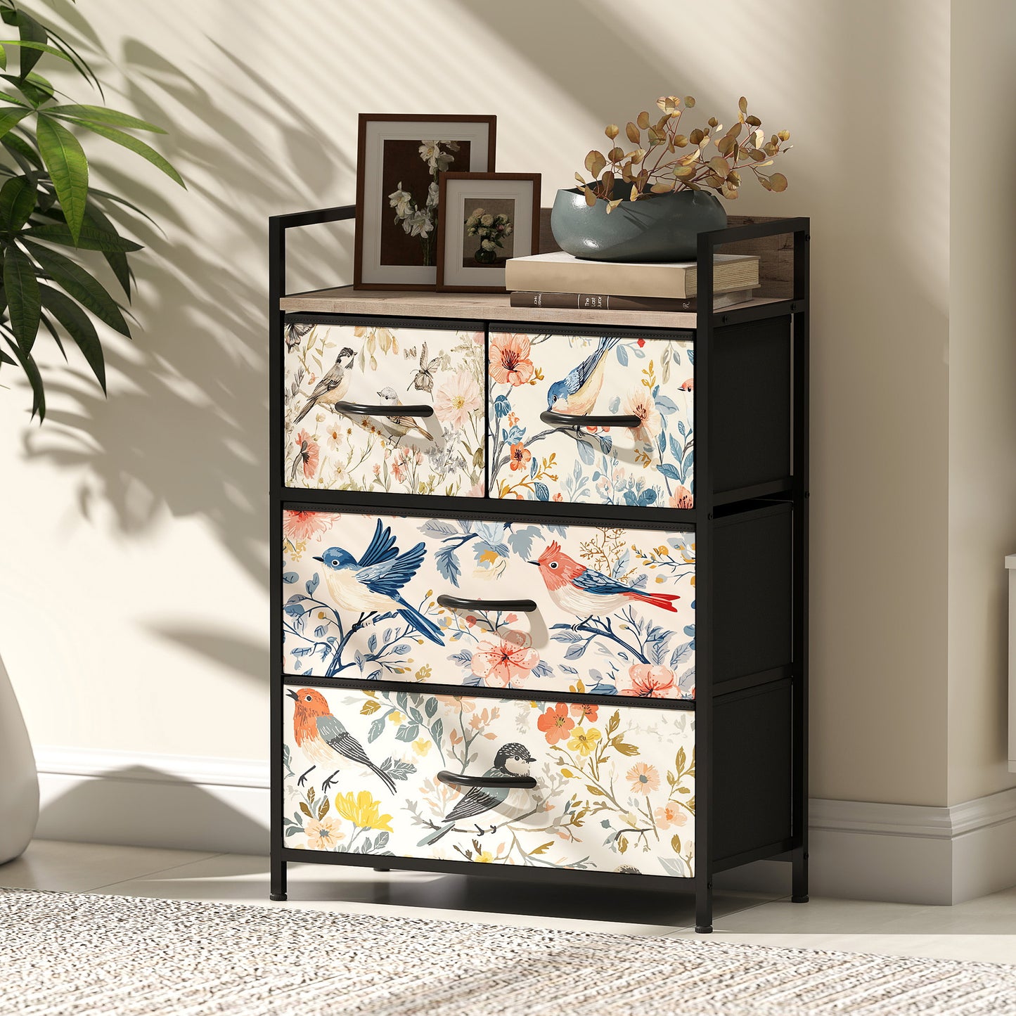 4-Drawer Chest of Drawers, Fabric Dresser, White