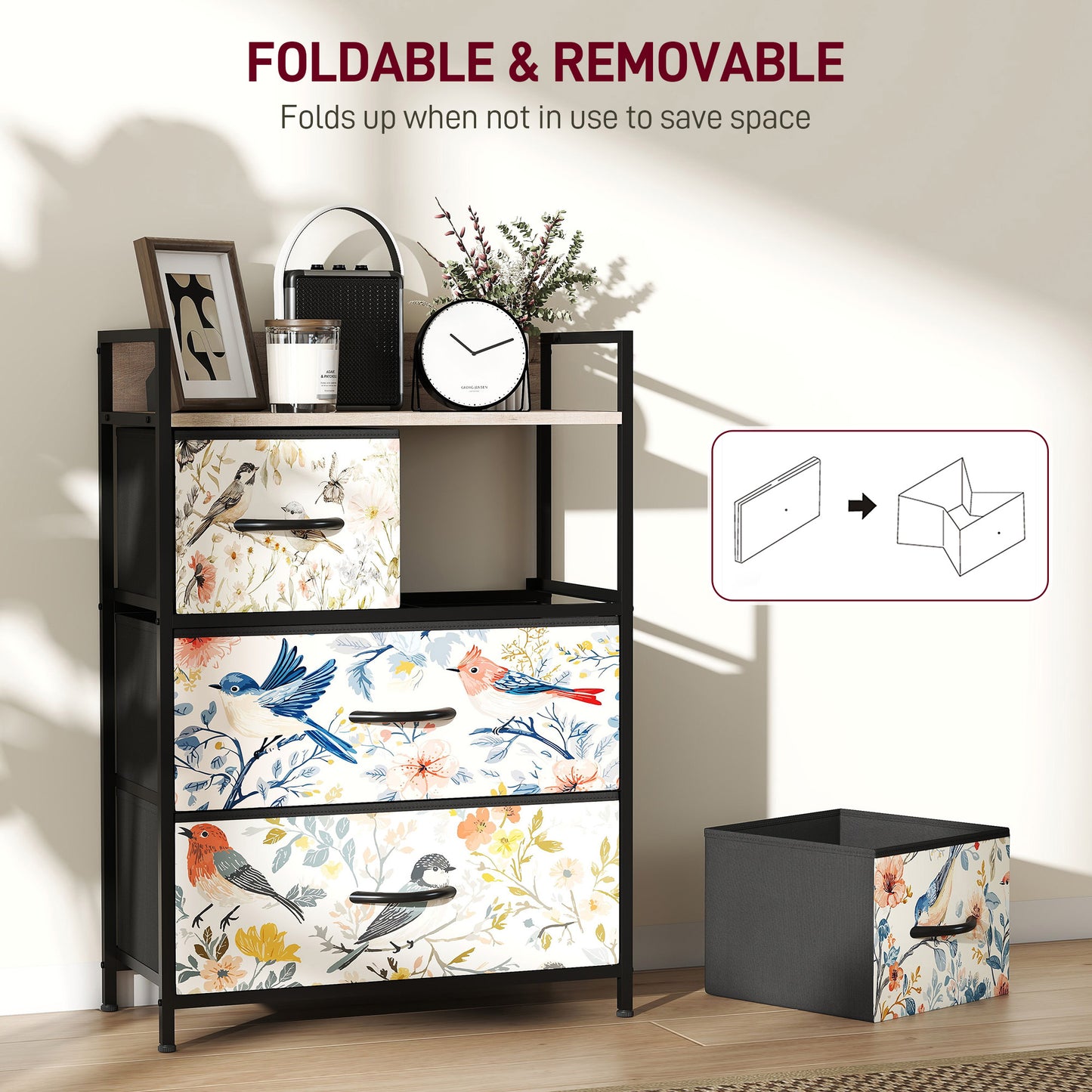 4-Drawer Chest of Drawers, Fabric Dresser, White