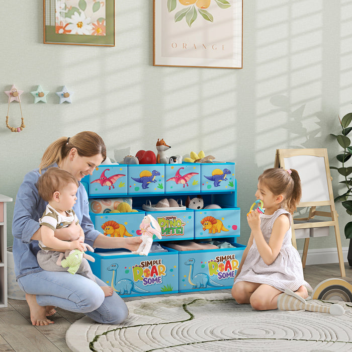 3-Tier Toy Organiser Shelf with 9 Storage Boxes for Bedroom Blue