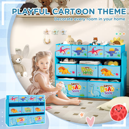 3-Tier Toy Organiser Shelf with 9 Storage Boxes for Bedroom Blue