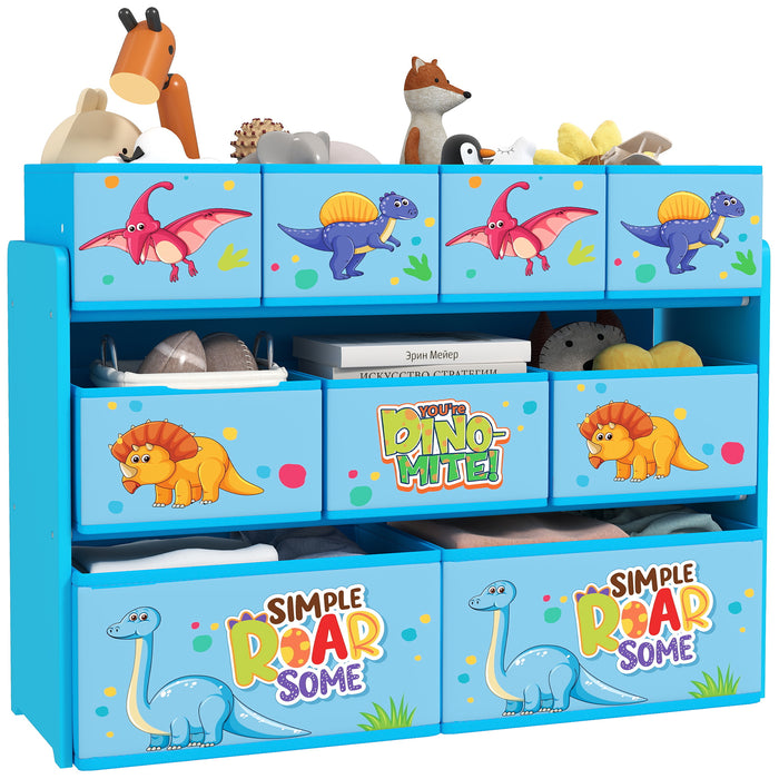 3-Tier Toy Organiser Shelf with 9 Storage Boxes for Bedroom Blue