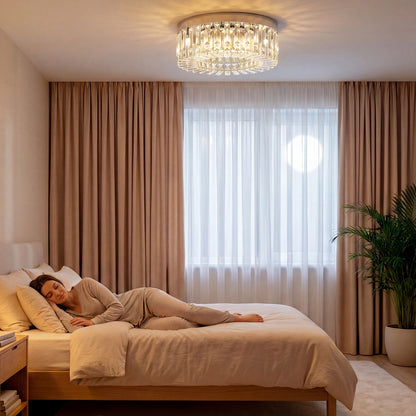 Crystal Ceiling Light with 160 Crystal Pendants, Silver Tone