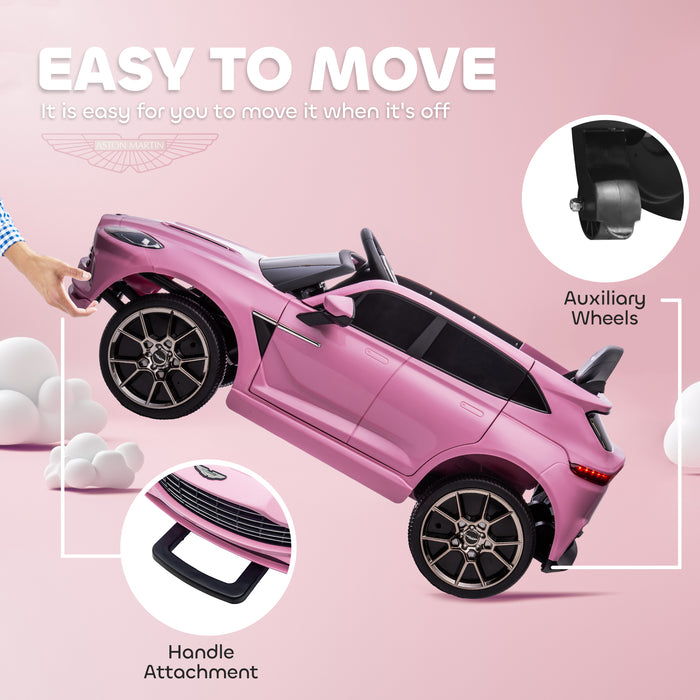 Aston Martin DBX Licensed 12V Kids Ride on Car, Battery Powered Kids Electric Car with Remote Control, 4 Suspension Wheels, LED Lights Music Horn, Slow Start, for Ages 3-6, Pink