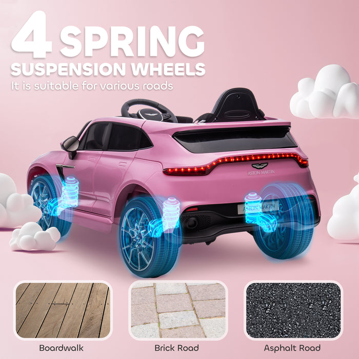 Aston Martin DBX Licensed 12V Kids Ride on Car, Battery Powered Kids Electric Car with Remote Control, 4 Suspension Wheels, LED Lights Music Horn, Slow Start, for Ages 3-6, Pink