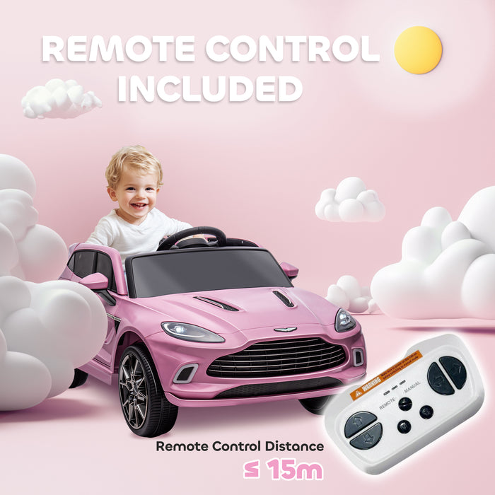 Aston Martin DBX Licensed 12V Kids Ride on Car, Battery Powered Kids Electric Car with Remote Control, 4 Suspension Wheels, LED Lights Music Horn, Slow Start, for Ages 3-6, Pink