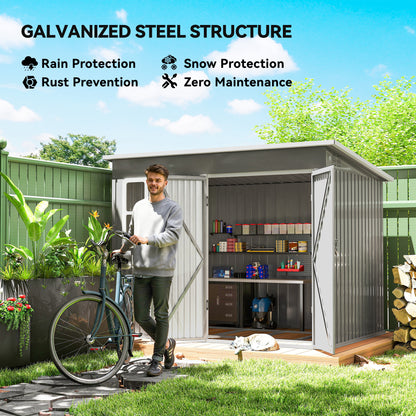 8.5 x 6ft Galvanised Steel Garden Shed with Foundation Kit, Grey